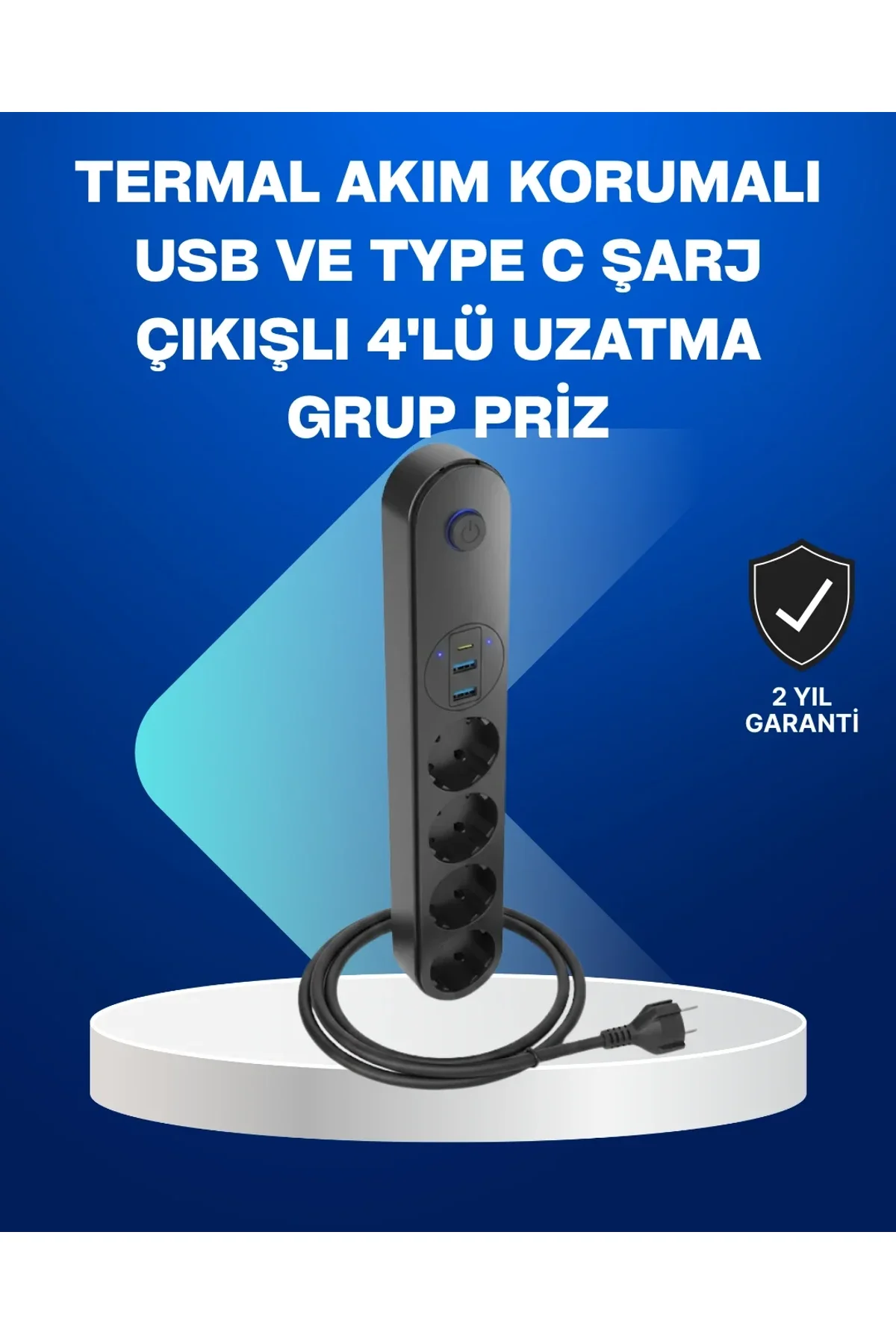 Akıllı Akım Dengelemeli 4’lü Çoklu Priz Type-c Ve Usb Çıkışlı