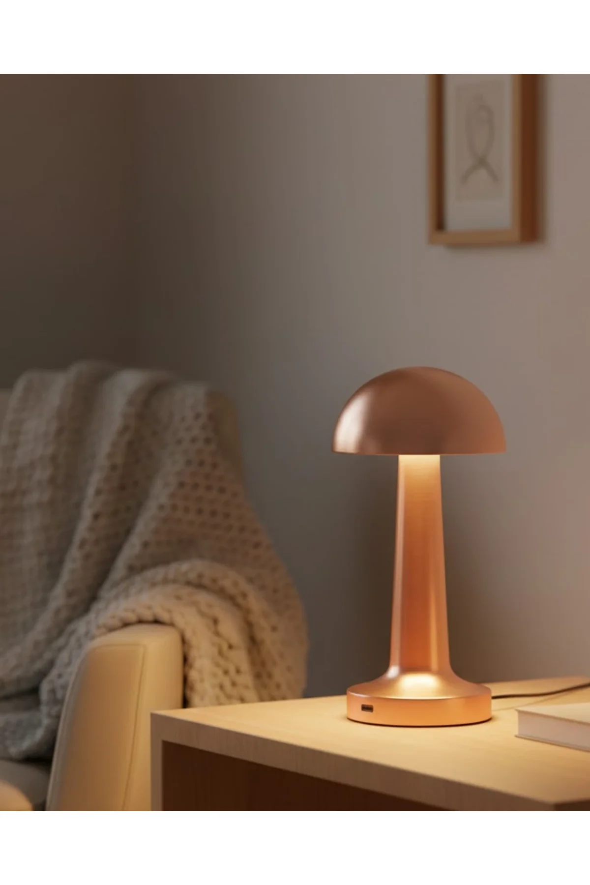 Bronz Dokunmatik Masa Lambası 3 Renk Led Şarjlı Kablosuz Usb Çıkışlı