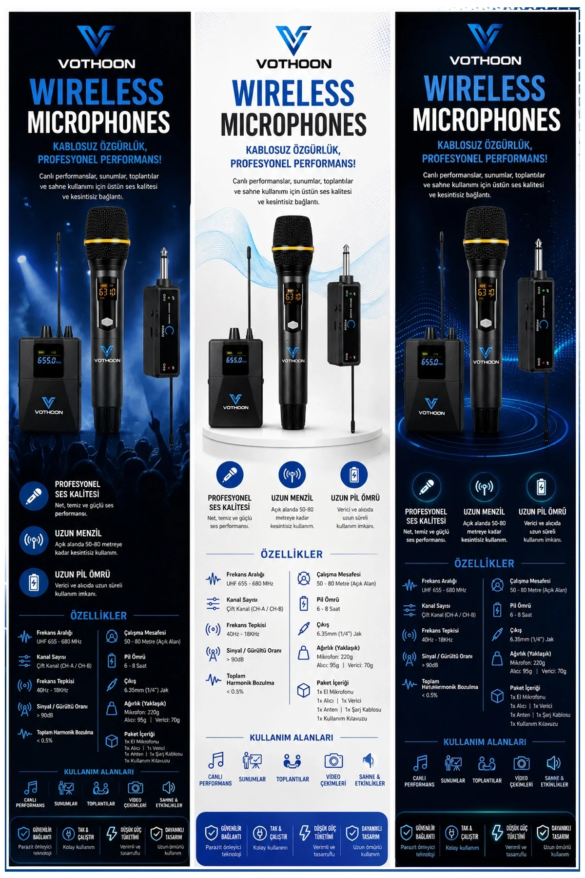 Wireless Mikrofon Sistemi Uhf Kablosuz El Mikrofonu Profesyonel Ses Performansı 50 Mt Menzil - Just Cheap Store Görsel 3