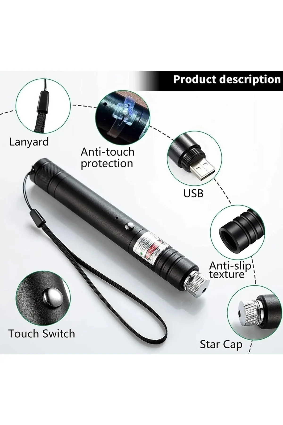 Fithome 100mw Desen Başlıklı Usb Şarjlı Yeşil Lazer Pointer - Just Cheap Store Görsel 4