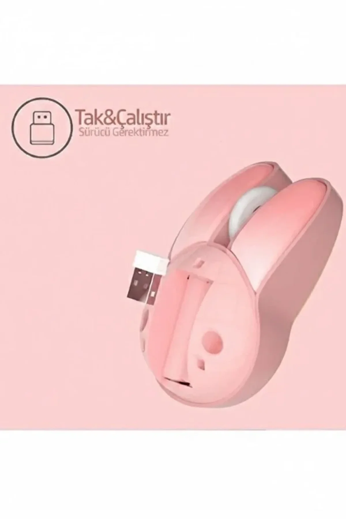 Tavşan Figürlü Kablosuz Mouse Pil Dahil Etiket Hediyeli Pembe - Just Cheap Store Görsel 4