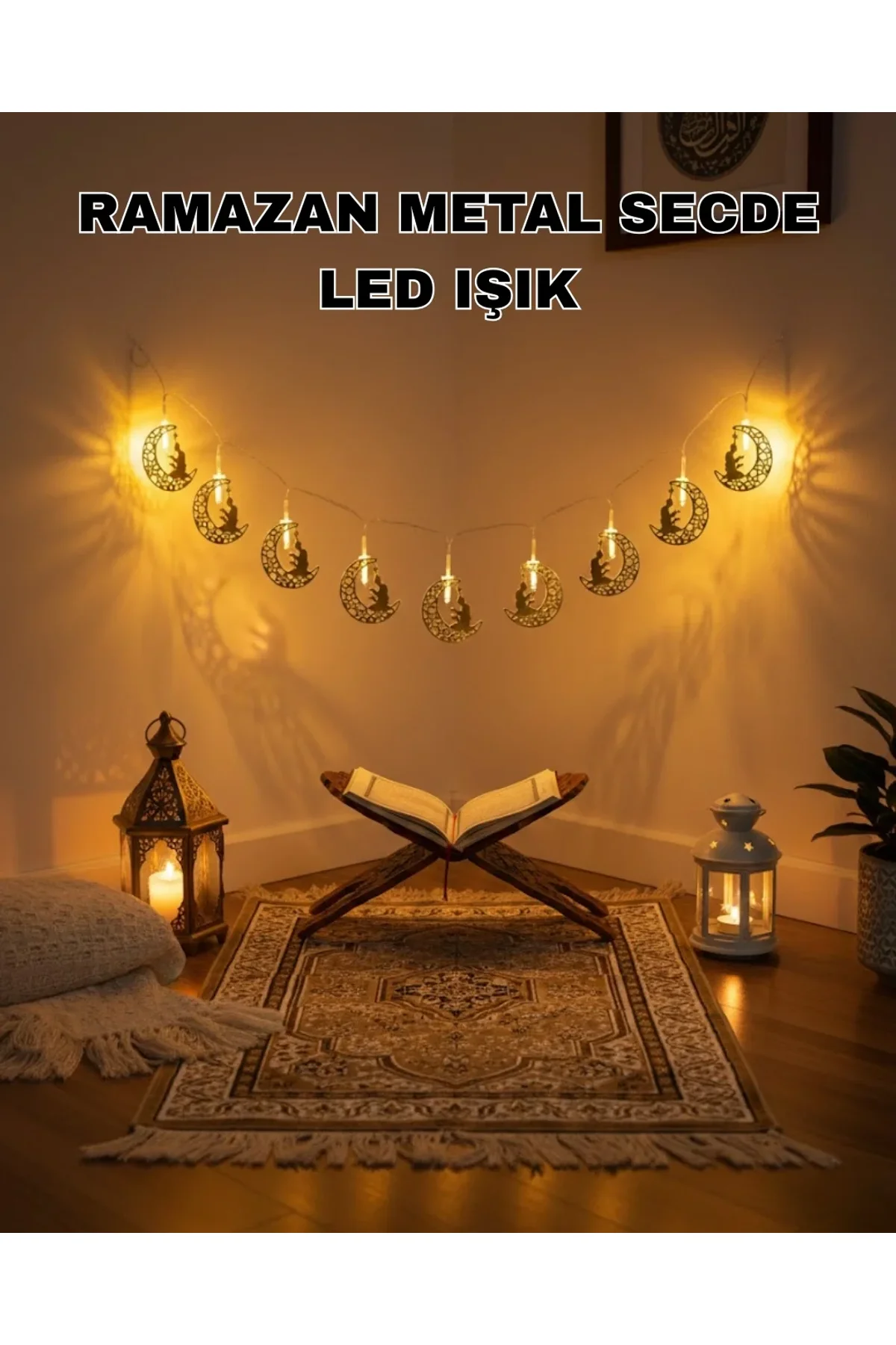 Ay Ve Secde Tasarımlı Sıcak Beyaz Led Ramazan Işığı