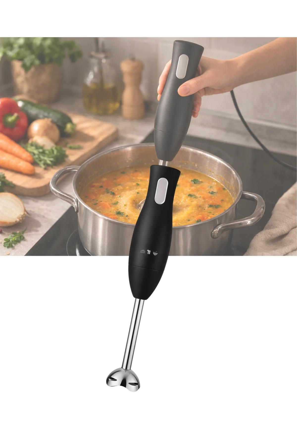 El Blenderı Paslanmaz Çelik Metal Ayaklı Ergonomik Tasarımlı Mutfak Blender - Just Cheap Store Görsel 3
