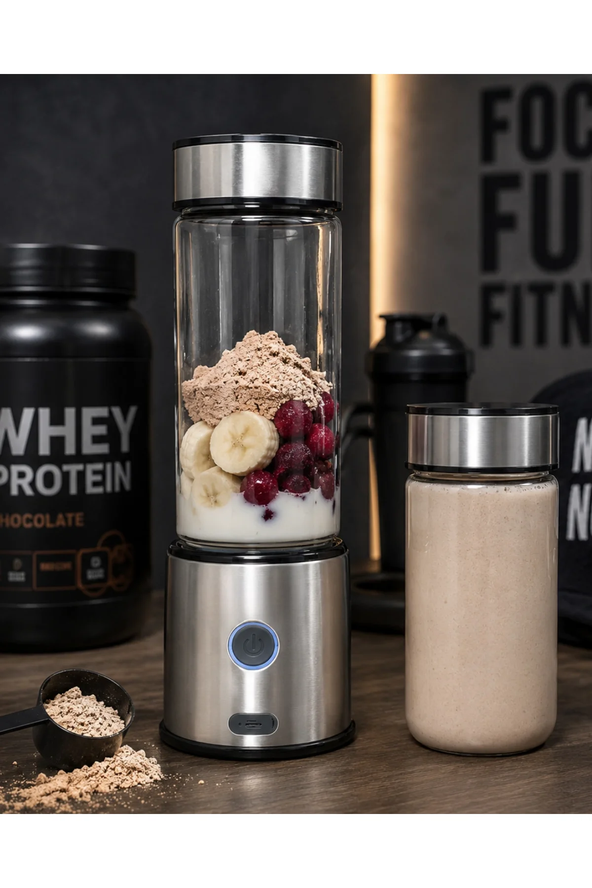 Çift Hazneli Cam Blender Usb Şarjlı Smoothie Ve Buz Kırıcı Blender