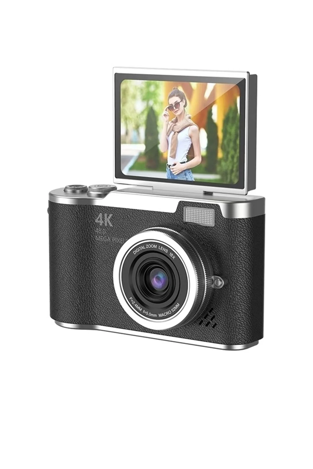 4k Dijital Retro Video Kamera 48mp 18x Zoom Flaşlı (32gb) Kart Dijital Vlog Fotoğraf Makinesi Türkçe