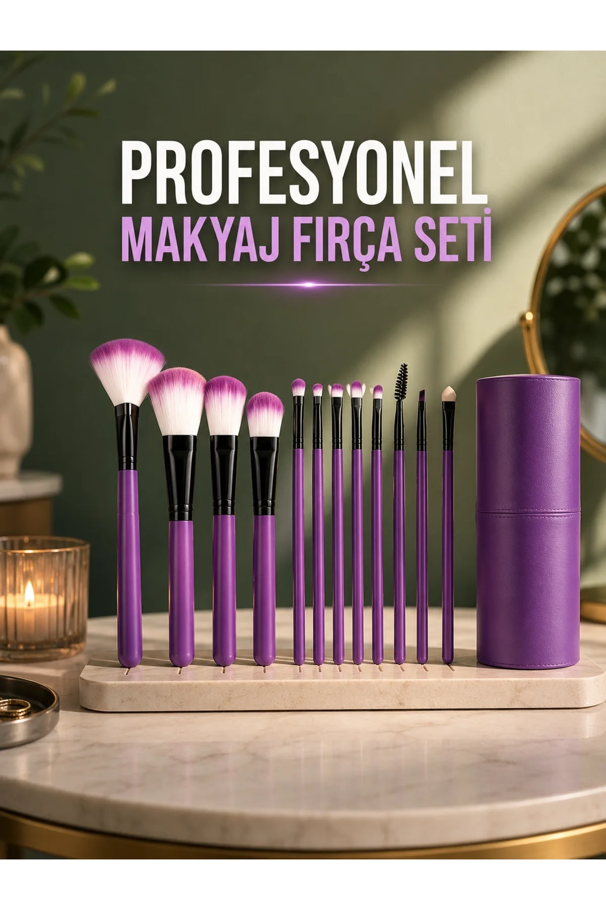 12 Parça Profesyonel Makyaj Fırça Seti