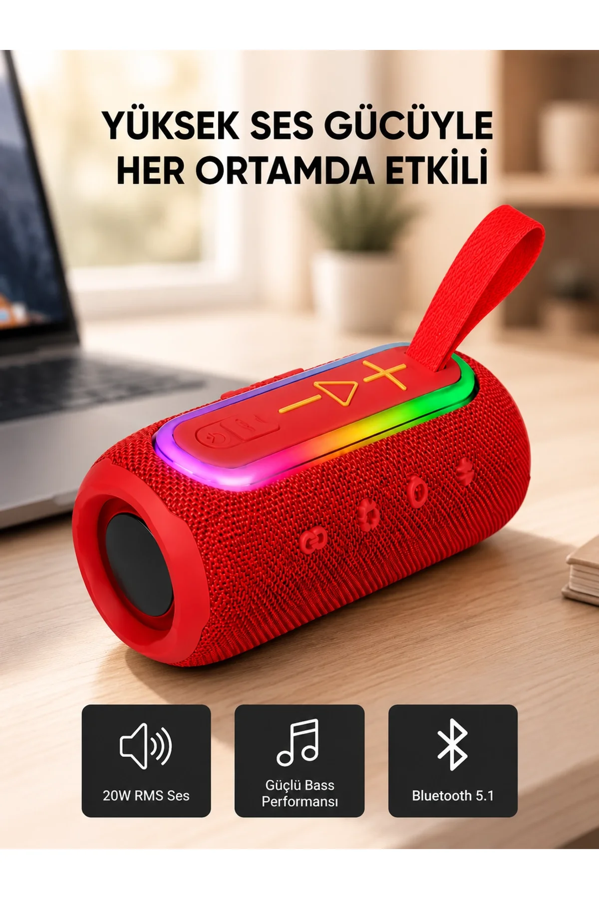Mavi Taşınabilir Bluetooth Hoparlör Kompakt Tasarım Ve Güçlü Ses