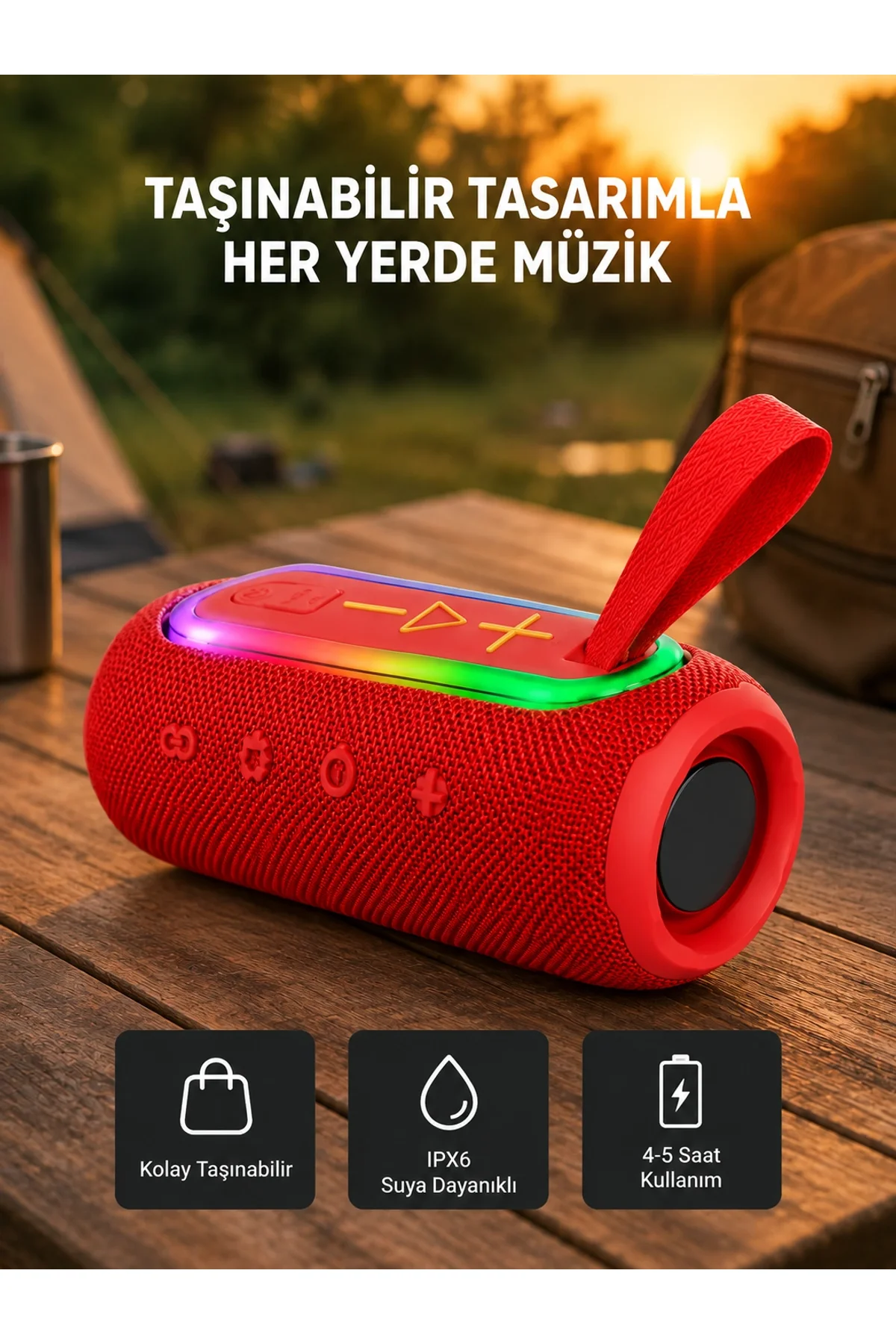 Taşınabilir Mini Bluetooth Hoparlör Güçlü Ses Ve Şık Kırmızı Tasarım