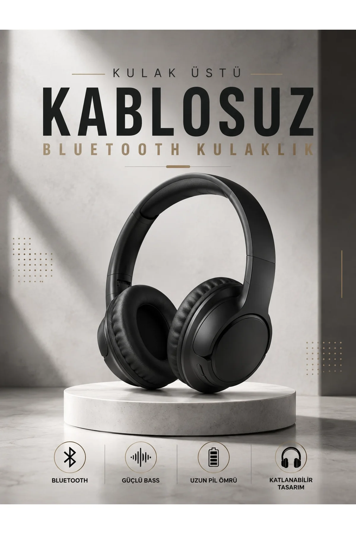 Kulak Üstü Kablosuz Bluetooth Kulaklık Yüksek Ses Kaliteli Anc Özelliği