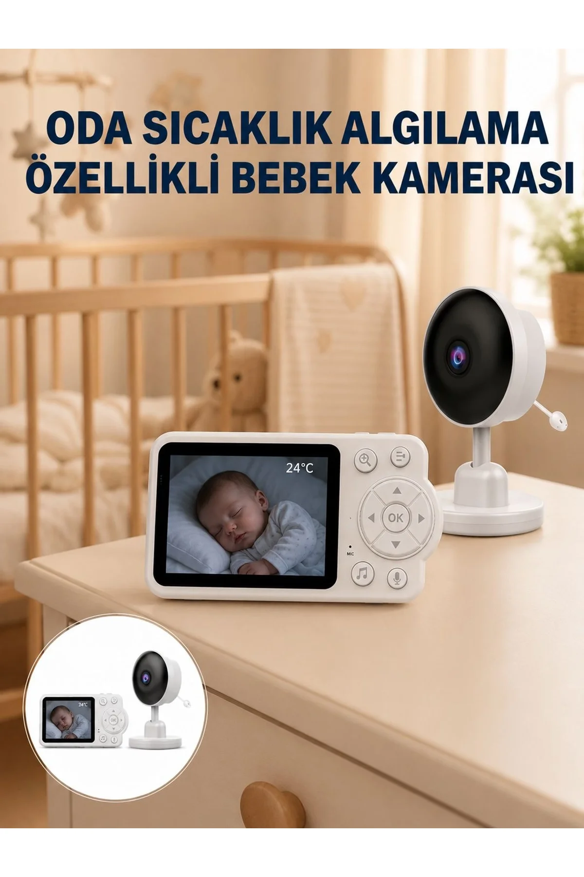 Sıcaklık Sensörlü Güvenli Bebek Kamerası İki Yönlü Ses Yeni Nesil