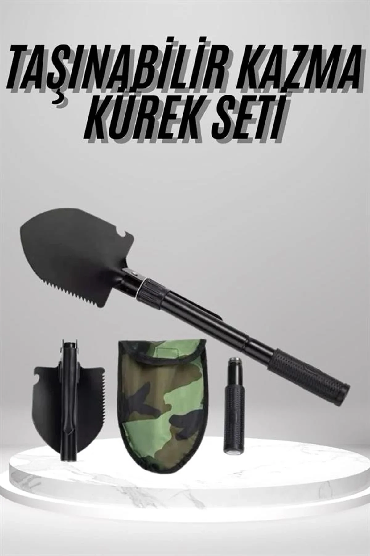 Pusulalı Katlanabilen Portatif Çantalı Mini Kazma Kürek Seti - Just Cheap Store Görsel 2