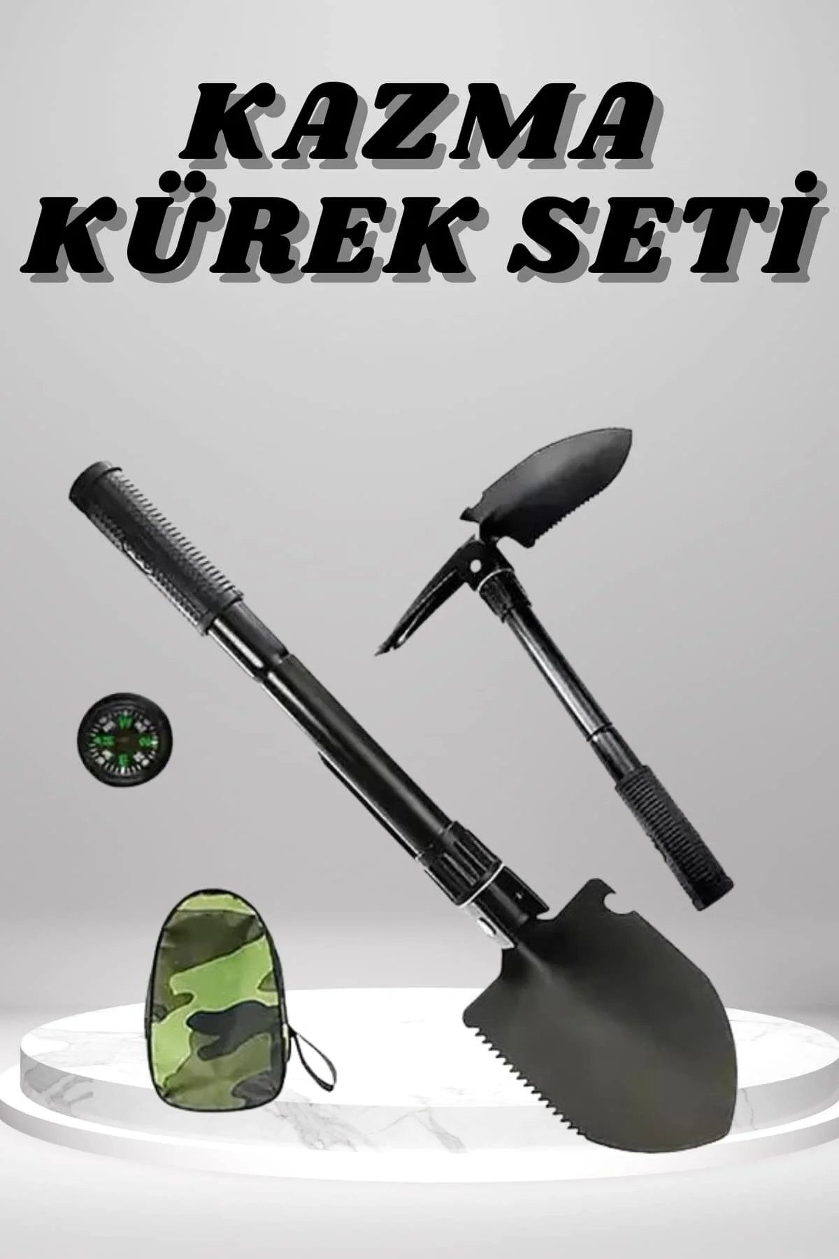 Kazma Kürek Seti Pusulalı Katlanır Portatif Kazma Kürek Seti Çok Fonksiyonlu Katlanabilir