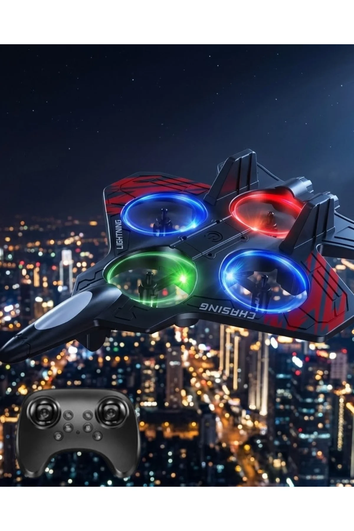 Led Işıklı Uzaktan Kumandalı Drone Fighter Jet Tasarımlı 360 Derece Dönebilen Oyuncak Uçak