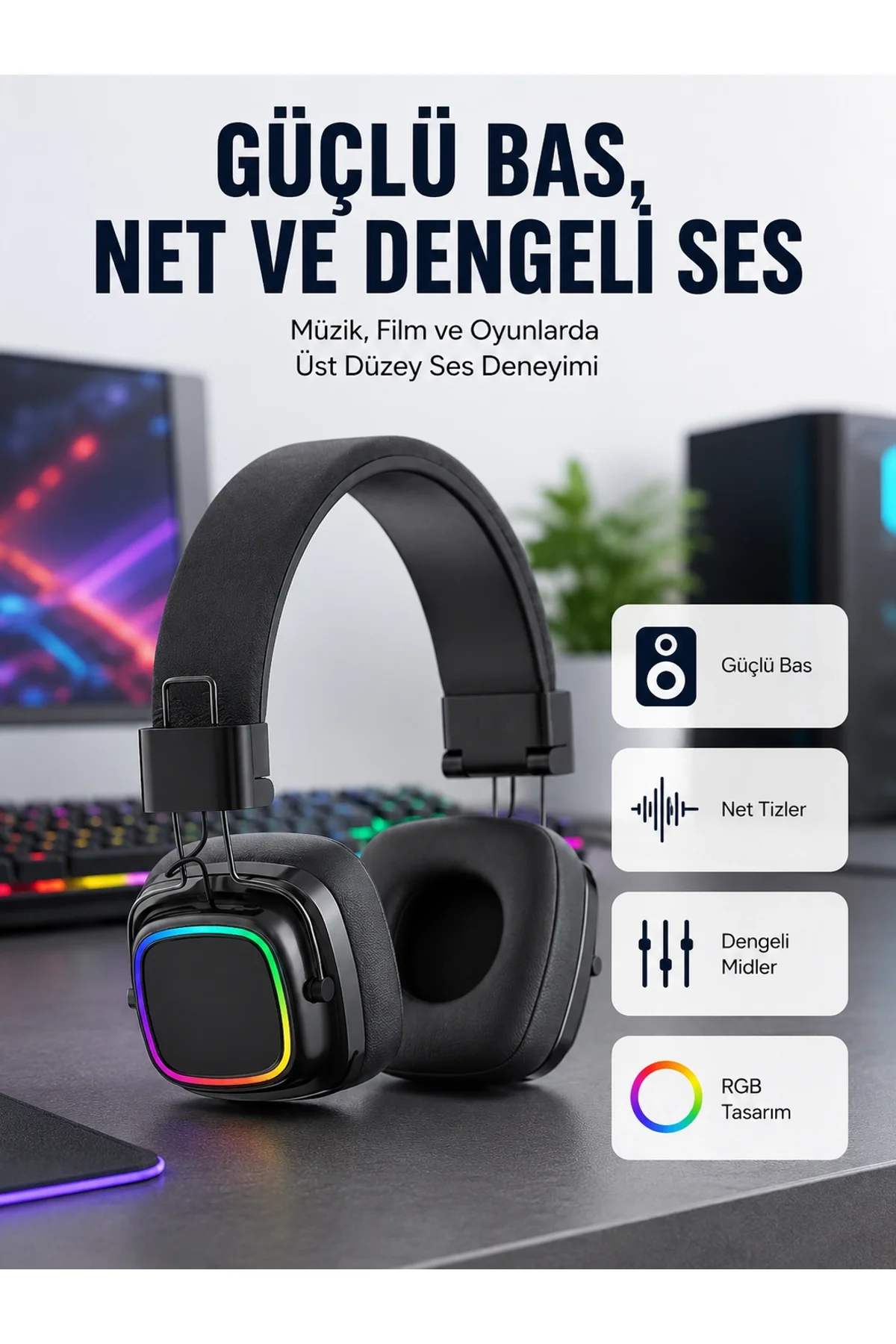 Yüksek Ses Kaliteli Kablosuz Kulak Üstü Kulaklık – Bt 5.3