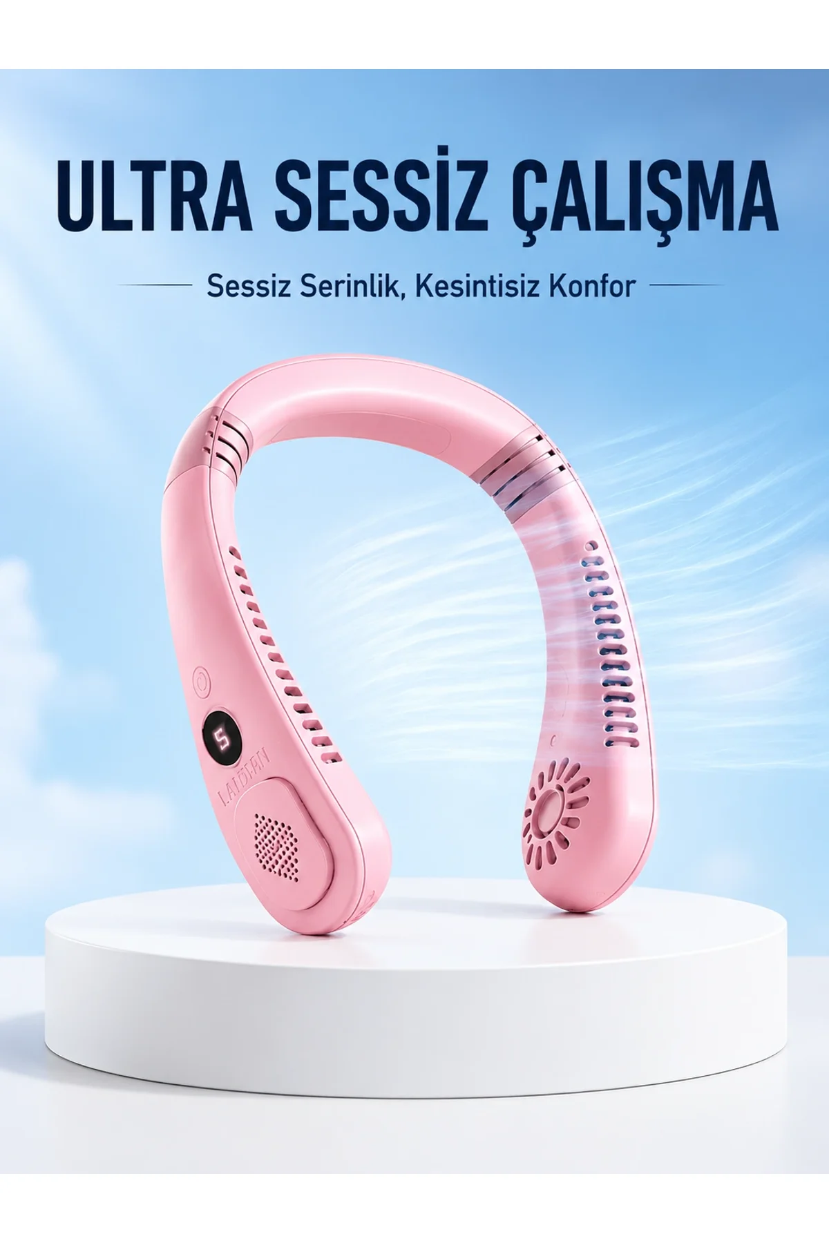 Pembe Şarjlı Boyun Fanı 5 Kademeli Hız Ayarlı Taşınabilir Boyun Tipi Fan