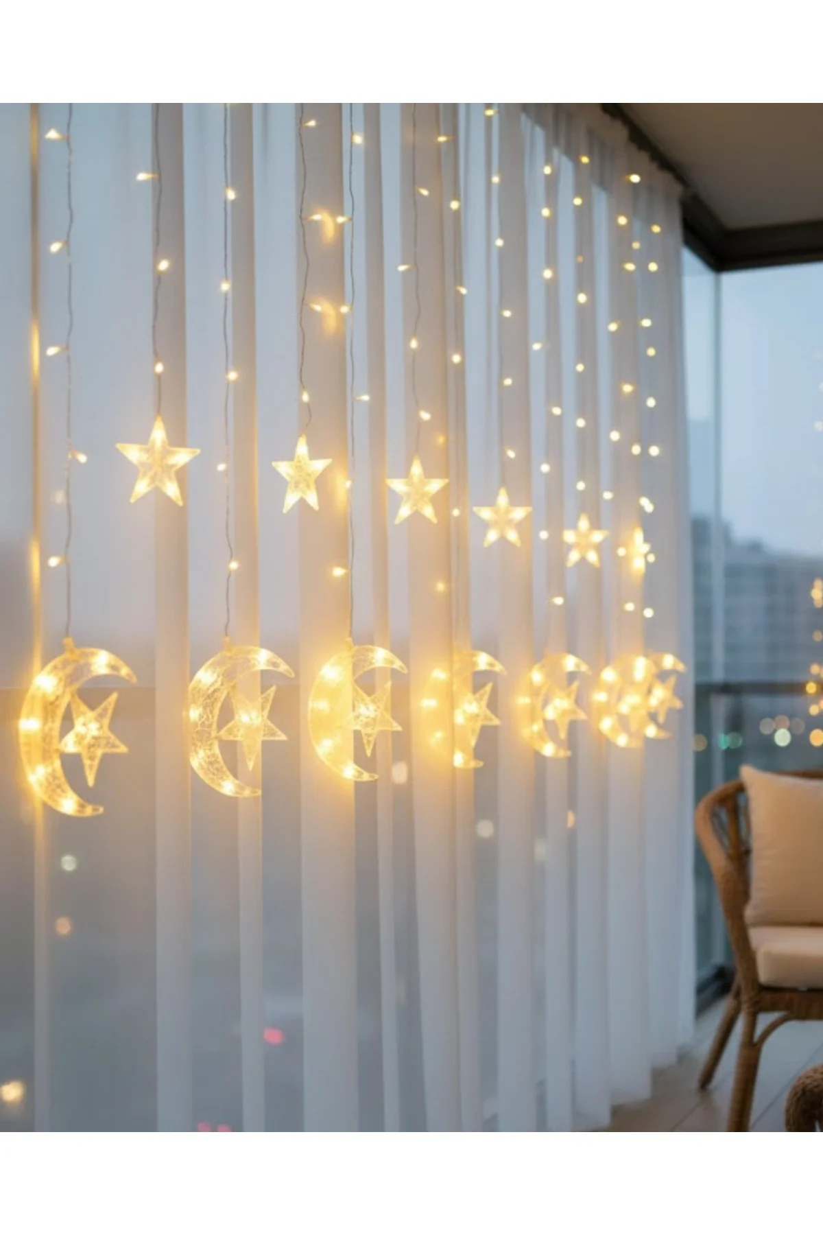 Hilal Yıldız Led Perde Işık Balkon Pencere Ve Oda Dekorasyonu