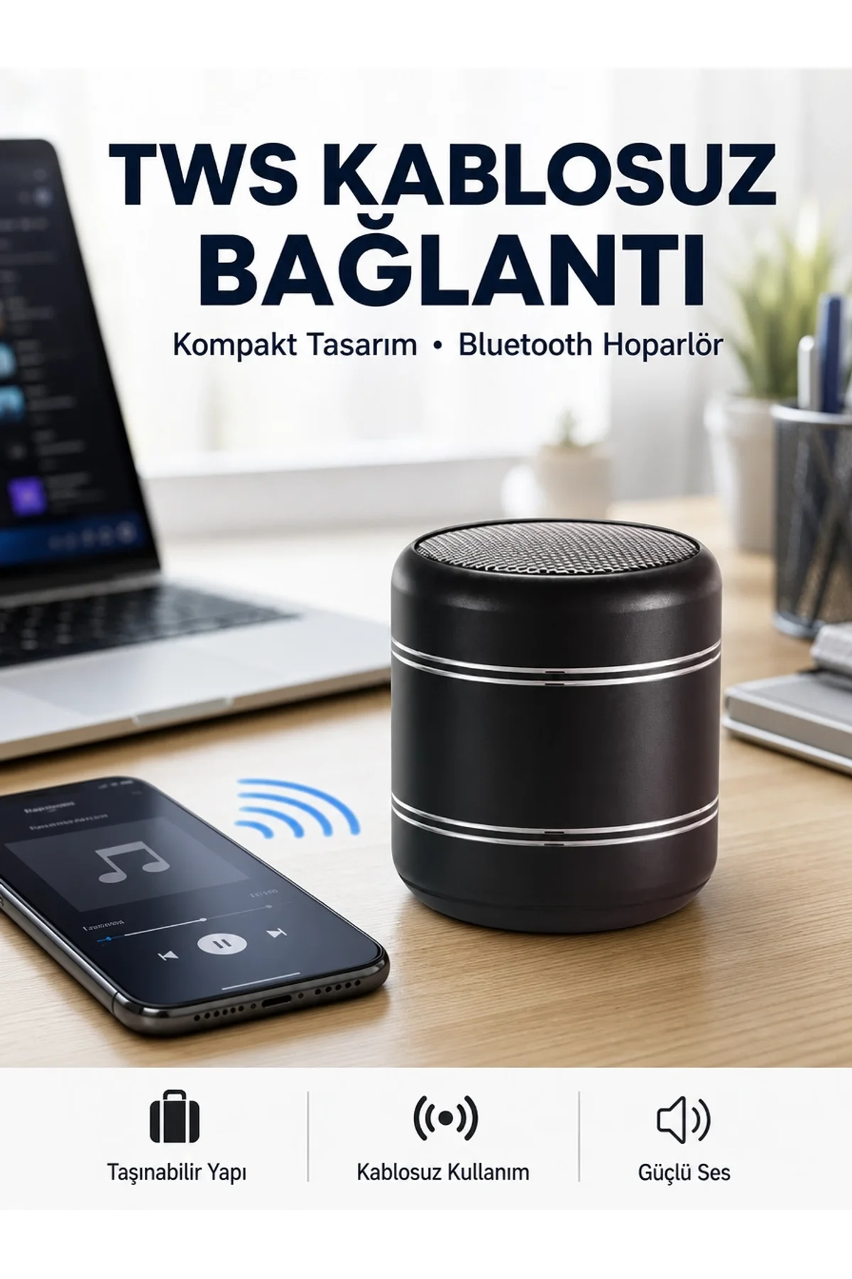 Taşınabilir Silindir Tasarım Bluetooth 5.0 Hoparlör Yüksek Bas Performanslı Yeni Nesil