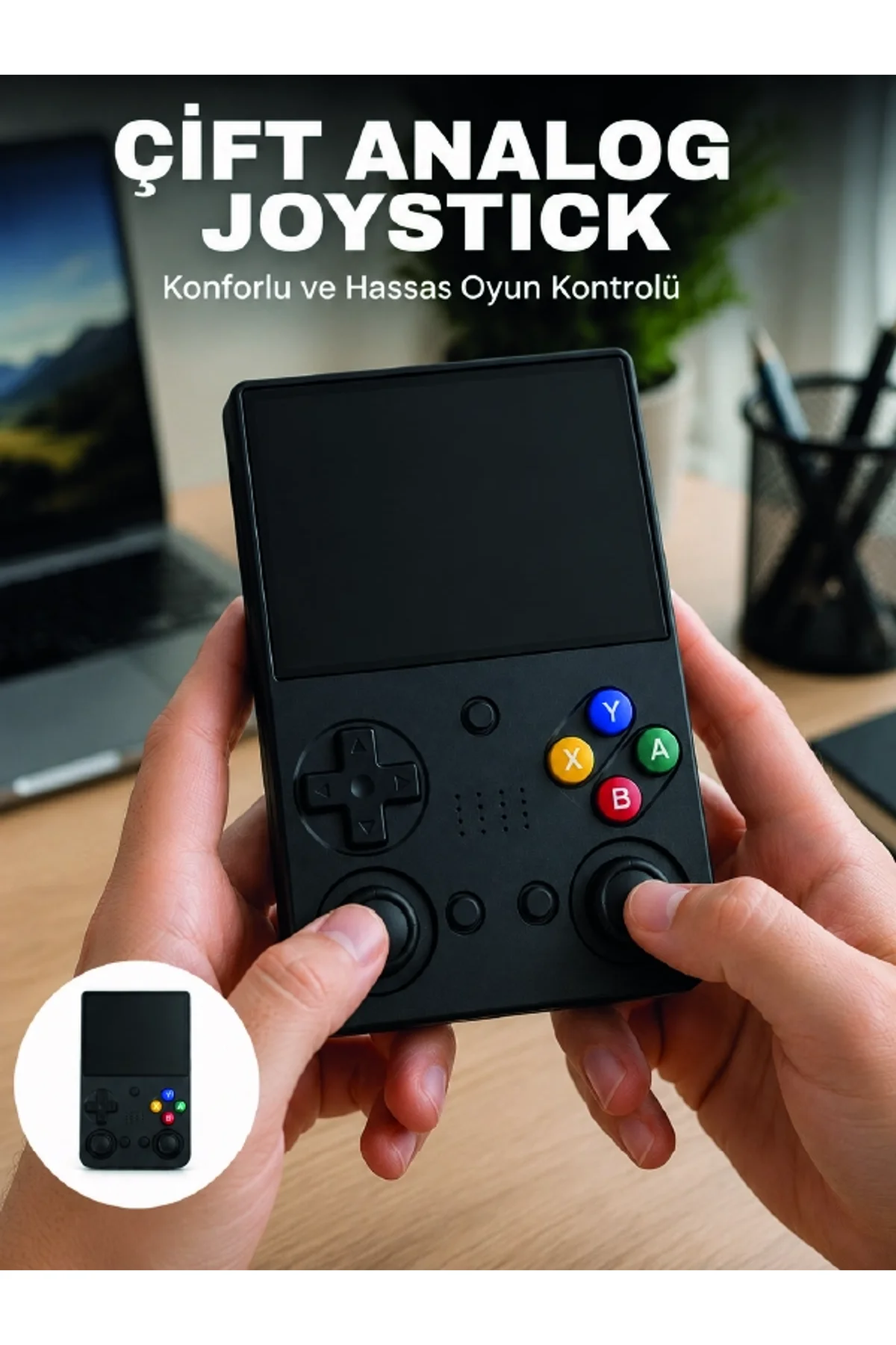 3.5 İnç Ips Ekran Retro Oyun Konsolu 64gb Dahili Hafıza Çift Analog Joystick Taşınabilir El Konsolu