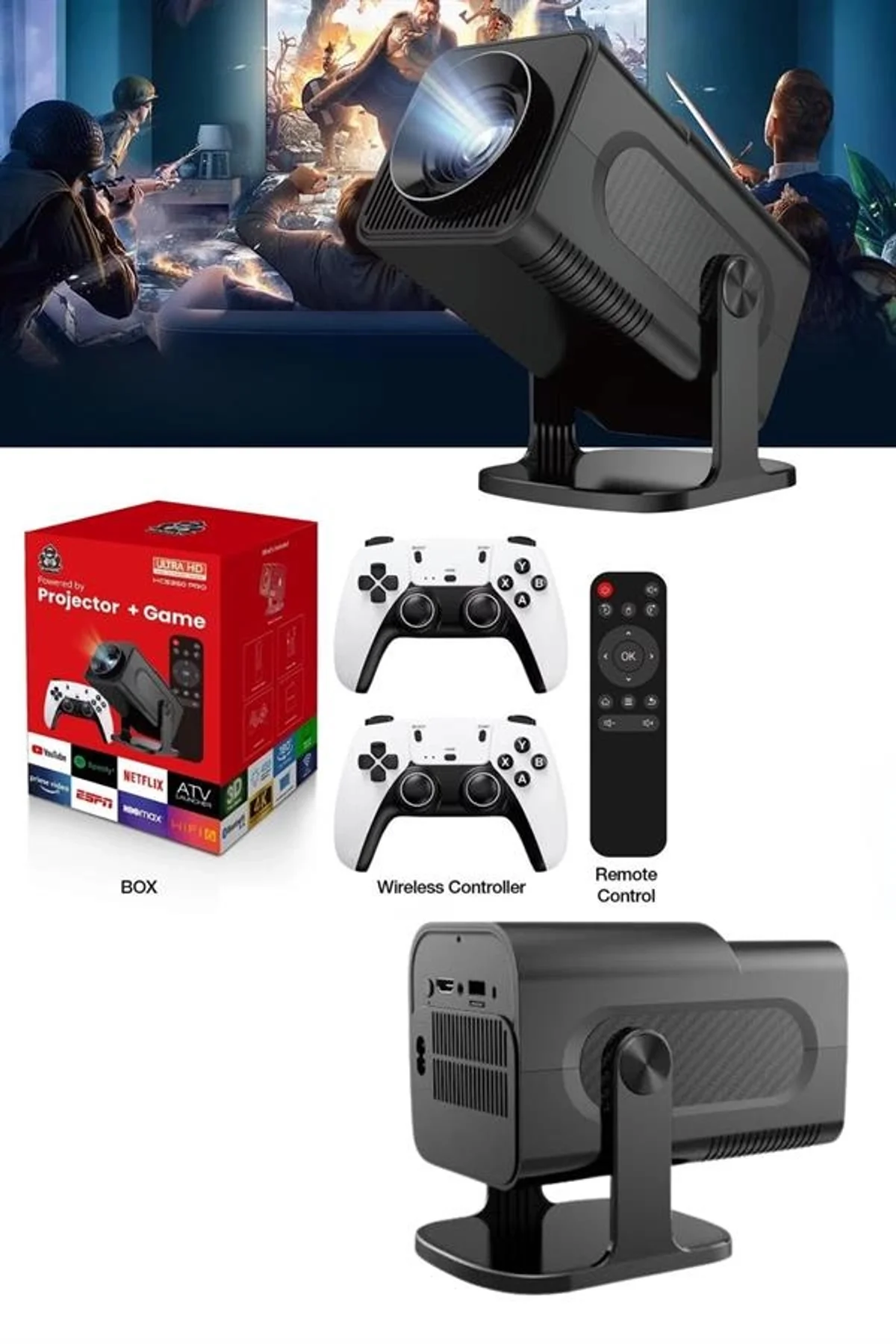 4k Android Smart Wi-fi Çift Kollu Projeksiyon Game Box Kumandalı Taşınabilir Yeni Nesil - Just Cheap Store Görsel 3