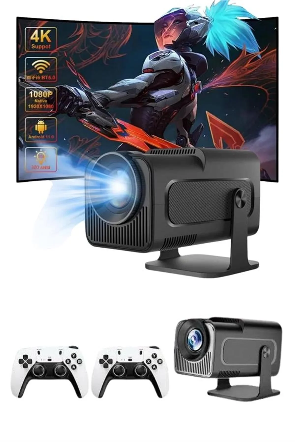 4k Android Smart Wi-fi Çift Kollu Projeksiyon Game Box Kumandalı Taşınabilir Yeni Nesil - Just Cheap Store Görsel 4