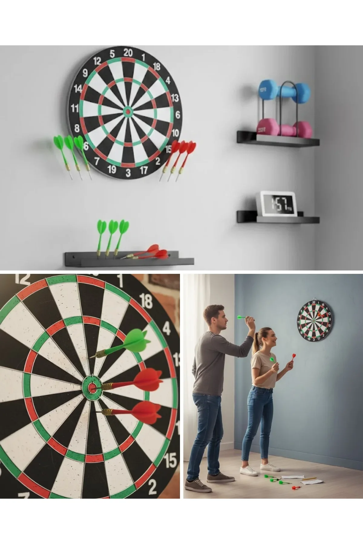 Şık Tasarımlı 15 İnç Dart Tahtası Metal Uçlu 4 Ok Seti