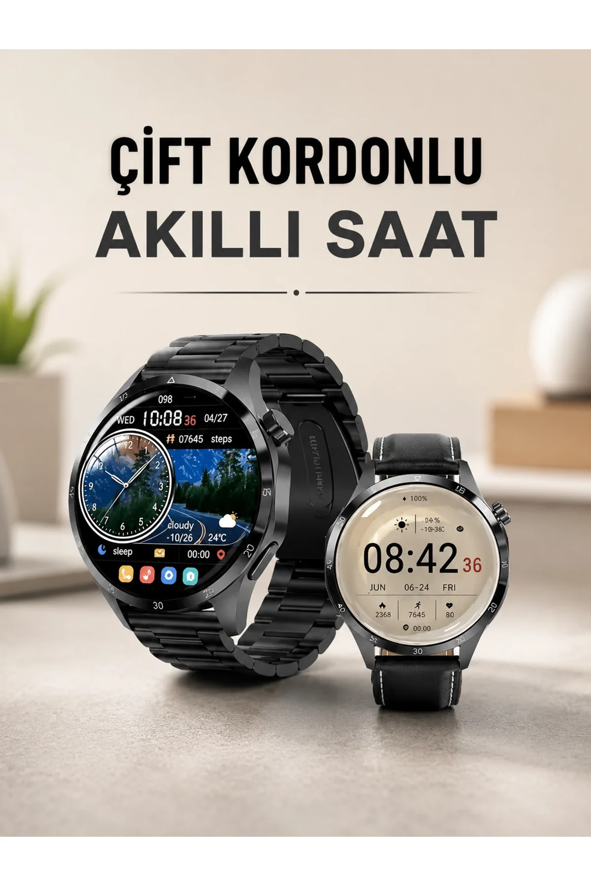 Çift Kordonlu Yüksek Çözünürlüklü Akıllı Saat Uyku İzleyici &amp; Spor Modları
