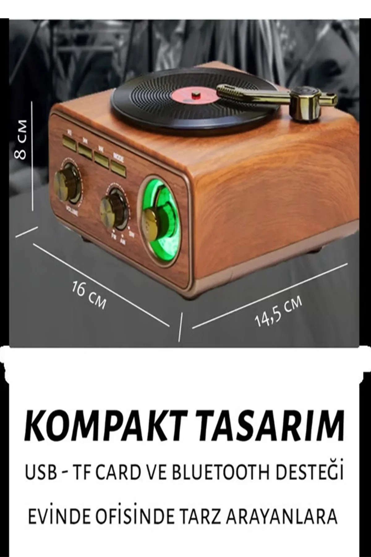 Nostaljik Tasarım Plak Çalar Görünümlü Radyolu Bluetooth Hoparlör Retro Müzik Plak Açık Kahverengi - Just Cheap Store Görsel 3