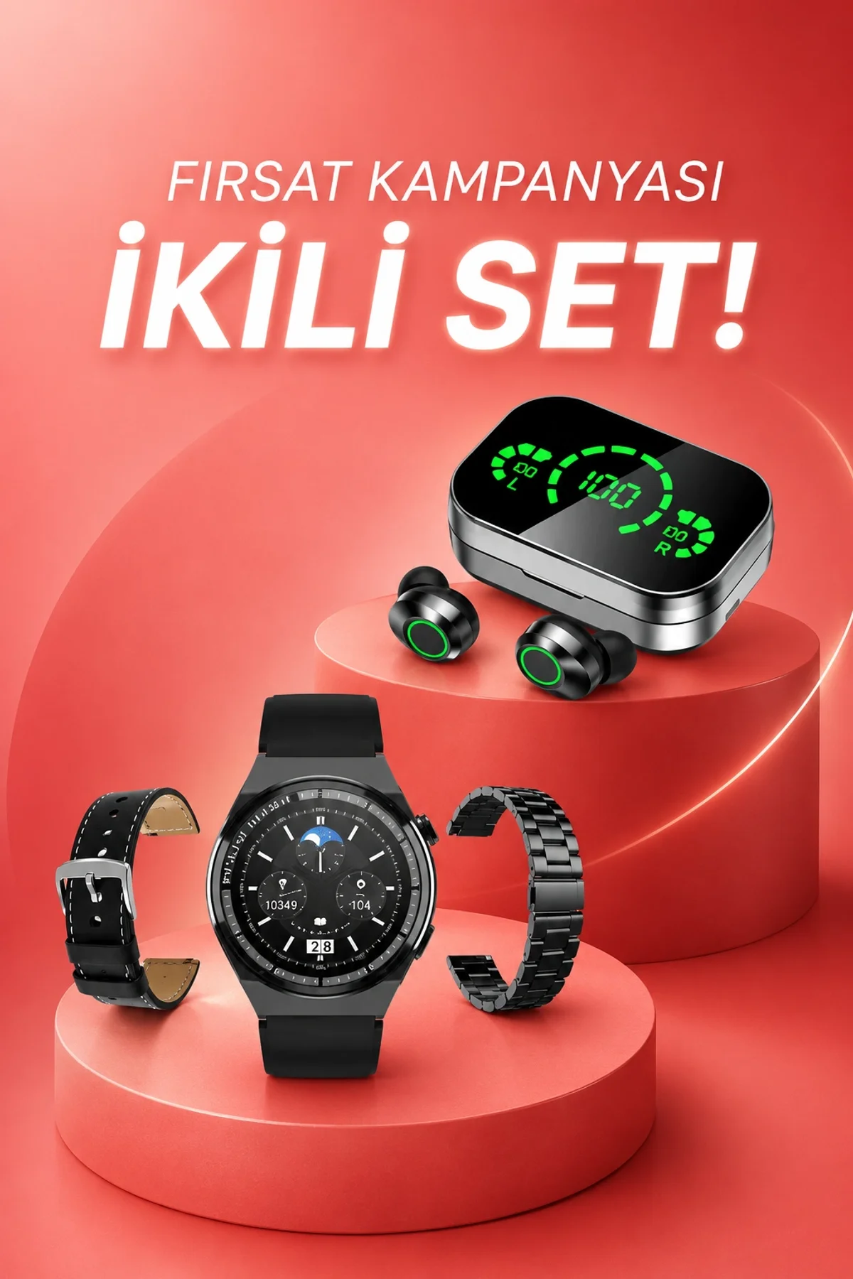 Tws Bluetooth Kulaklık Ve Akıllı Saat Uyku Takibi Nabız Ölçer Uzun Pil Ömrü