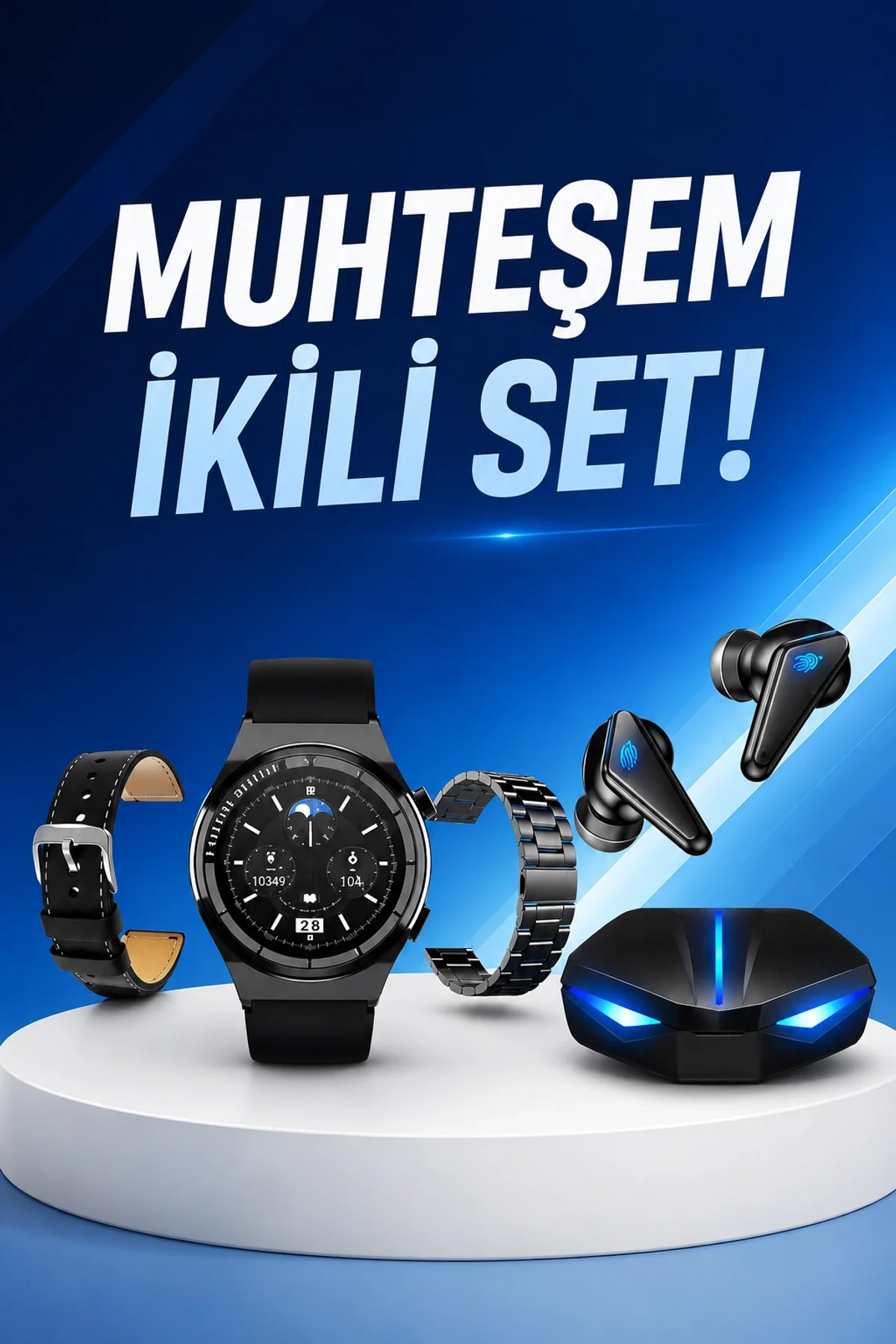 Kablosuz Bluetooth Bağlantılı Kulaklık Ve Dokunmatik Ekran Akıllı Saat Arama Cevaplama
