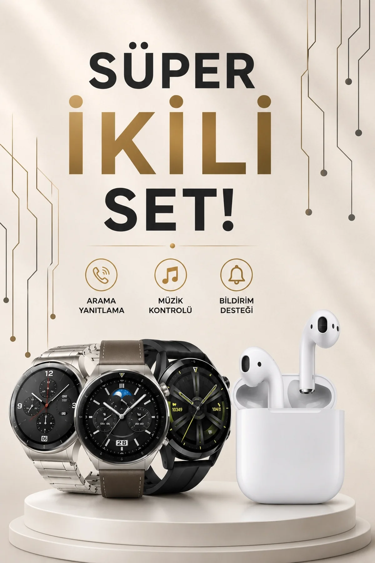 Akıllı Saat Ve Kulaklık Seti Dokunmatik Ekran 5.0 Bluetooth Bağlantılı Sesli Görüşme