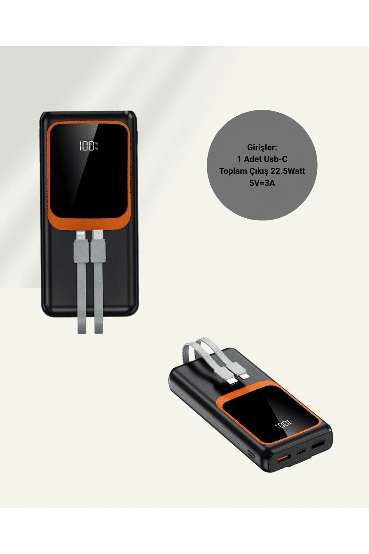 Taşınabilir Şarj Cihazı 20000 Mah | 22.5w Hızlı Şarj + Dijital Ekran + Kablo Dahil - Just Cheap Store Görsel 5