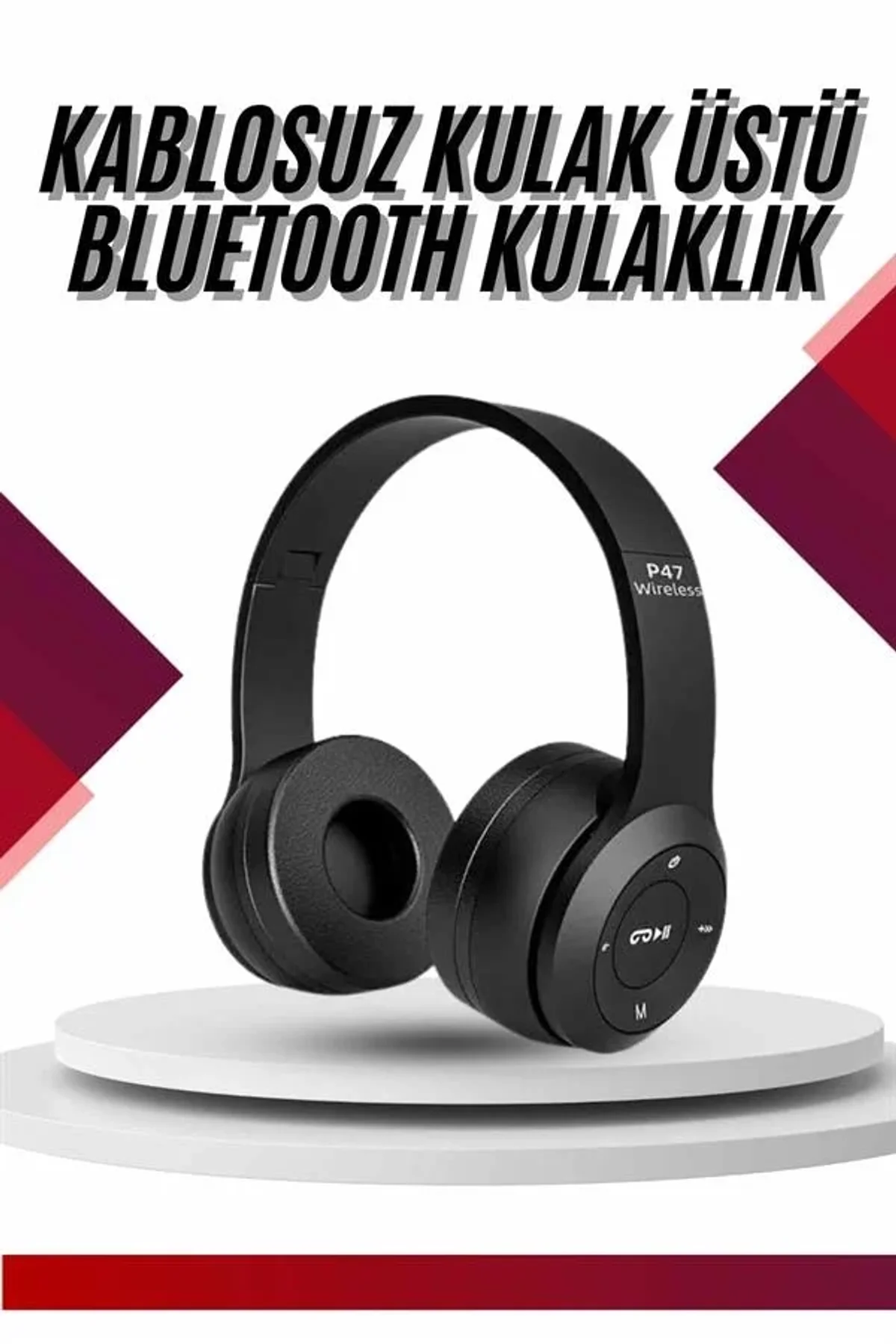 Bluetooth Kablosuz Kulaklık Siyah Wireless 5.0 Kulak Üstü Uzun Pil Ömrü - Just Cheap Store Görsel 2