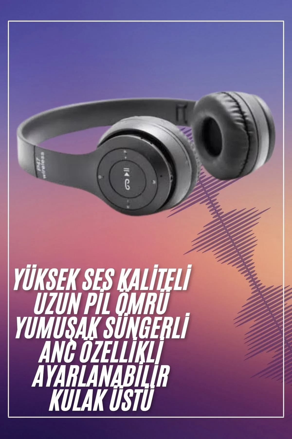 Bluetooth Kablosuz Kulaklık Siyah Wireless 5.0 Kulak Üstü Uzun Pil Ömrü - Just Cheap Store Görsel 2