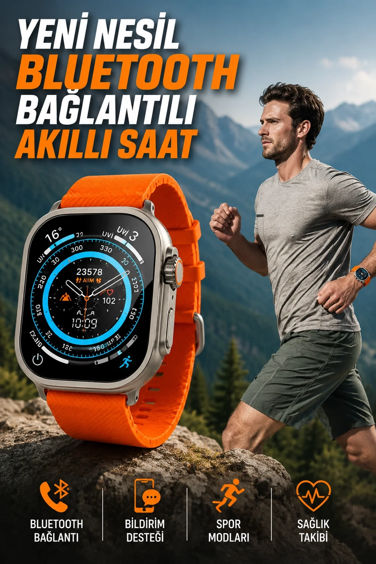 Akıllı Saat Uyku Ve Spor Takibi Yeni Nesil Bluetooth Bağlantılı Amoled Ekran