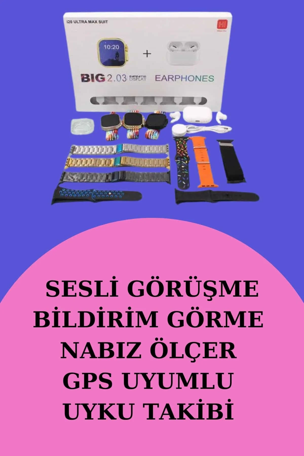 Akıllı Saat Bluetooth Kulaklık Hediyeli Bildirim Görme Sesli Görüşme Çoklu Kordon - Just Cheap Store Görsel 2