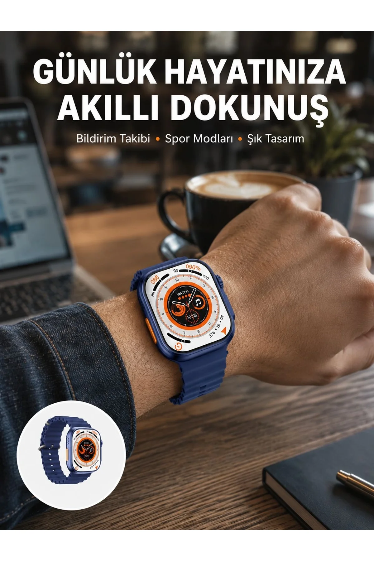 Akıllı Saat 360 Mah Çoklu Spor Modlu Lacivert Siyah Kordon Yeni Nesil