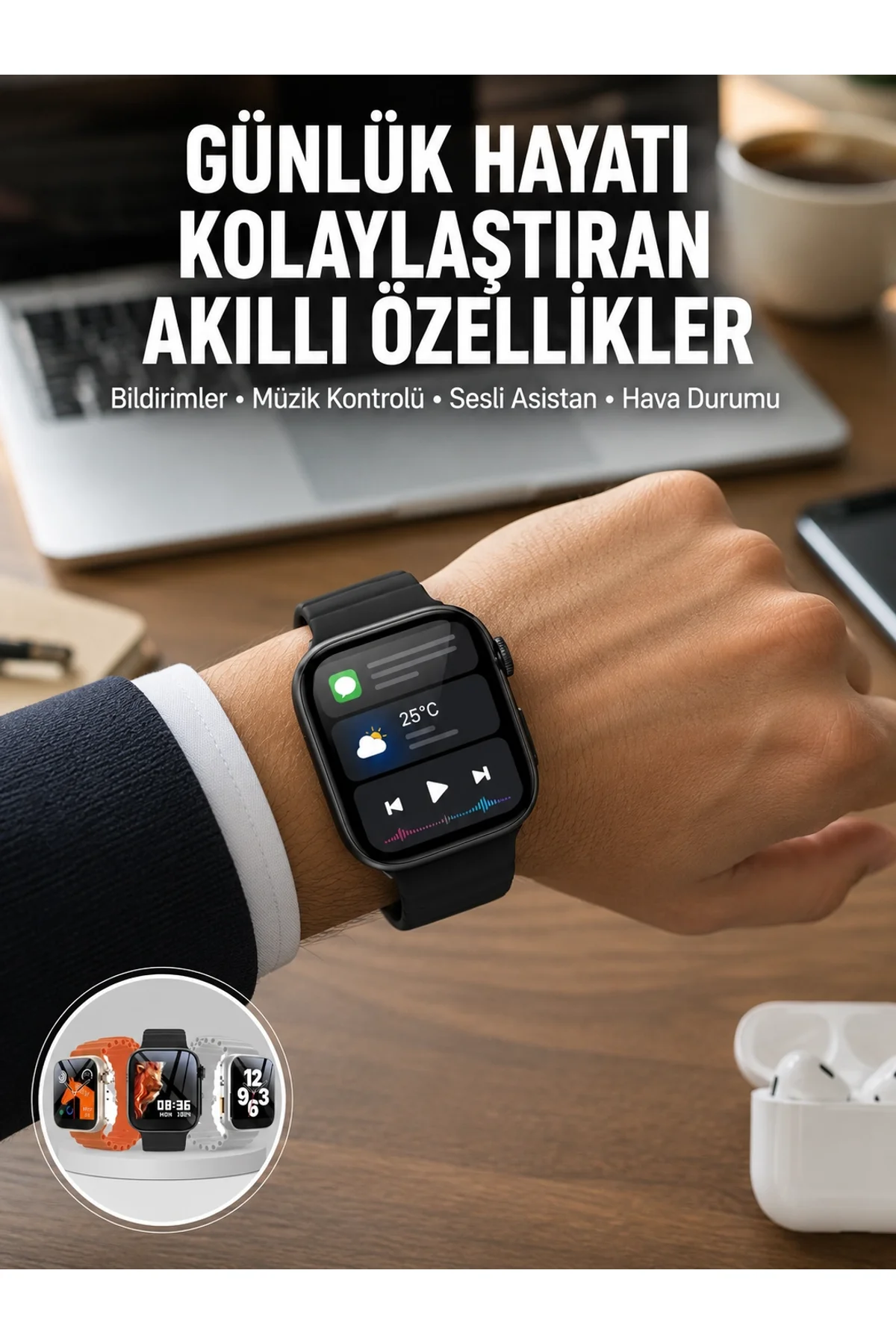 Yeni Nesil Akıllı Saat Müzik Dinleme Bildirim Görme Sesli Asistan Desteği Yeni Nesil