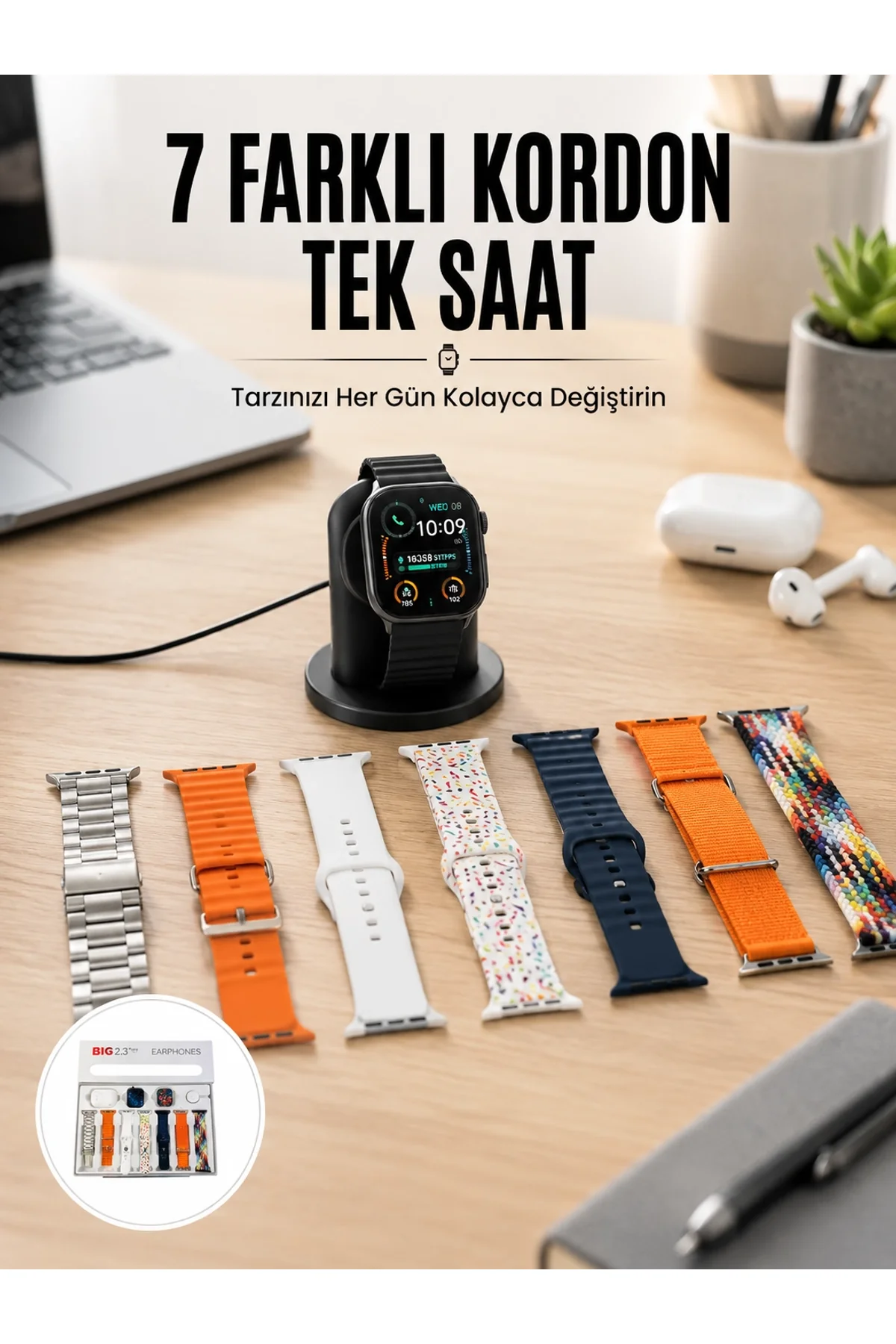 Akıllı Saat Ve Air Pro Kulaklık 7 Kordonlu Çok Fonksiyonlu İkili Set Yeni Nesil