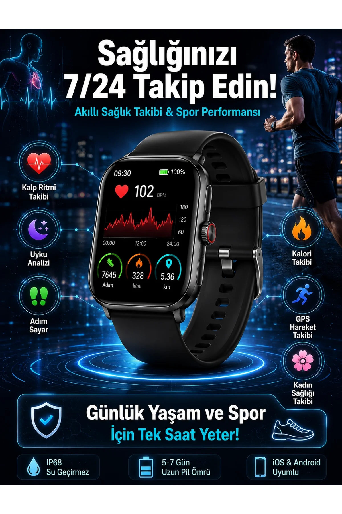 Akıllı Saat Wireless Şarj Yüksek Çözünürlüklü Müzik Dinleme Sesli Cevaplama Yeni Nesil