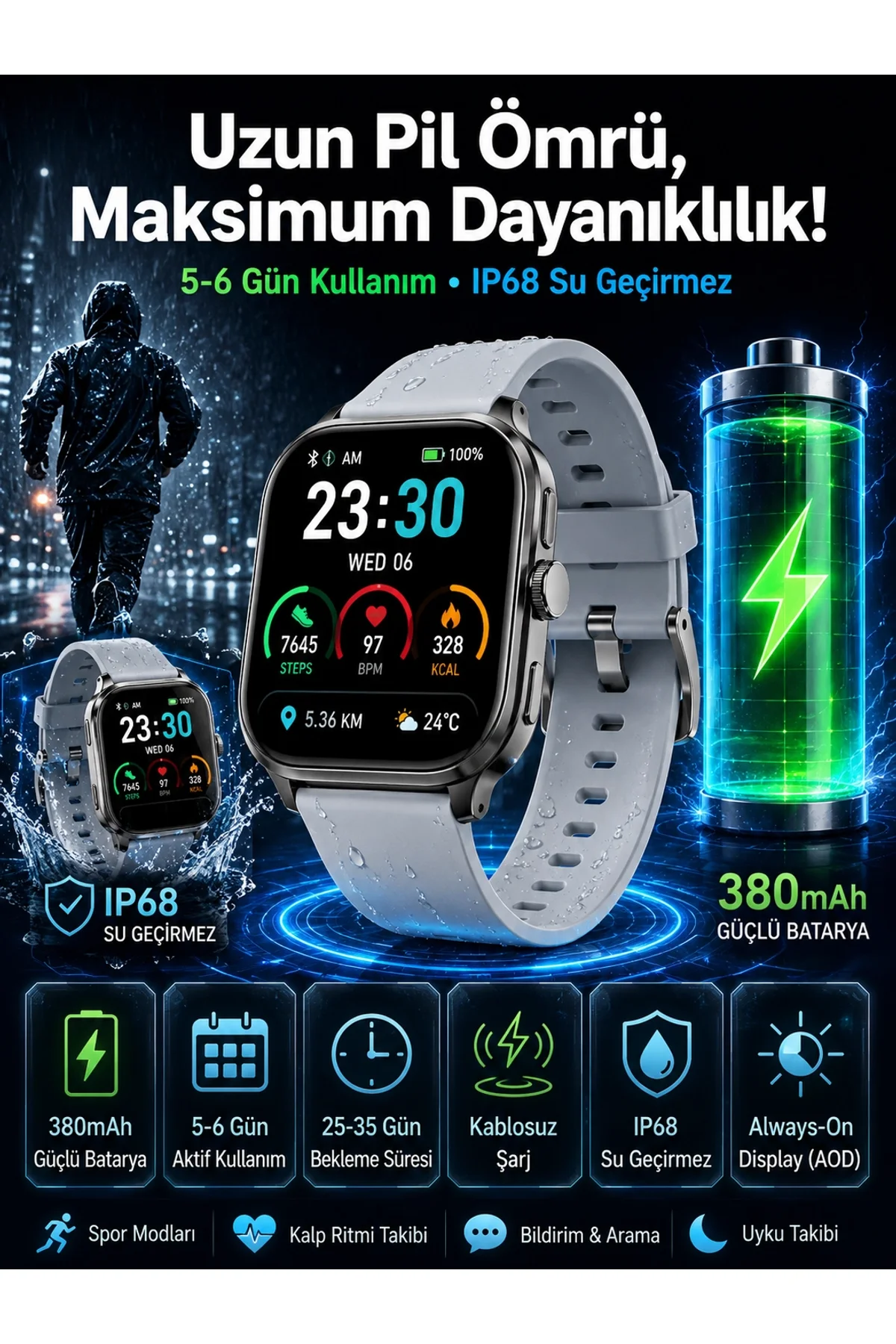 Akıllı Saat Sesli Görüşme Bluetooth Bağlantılı Kablosuz Şarj Özelliği Yeni Nesil