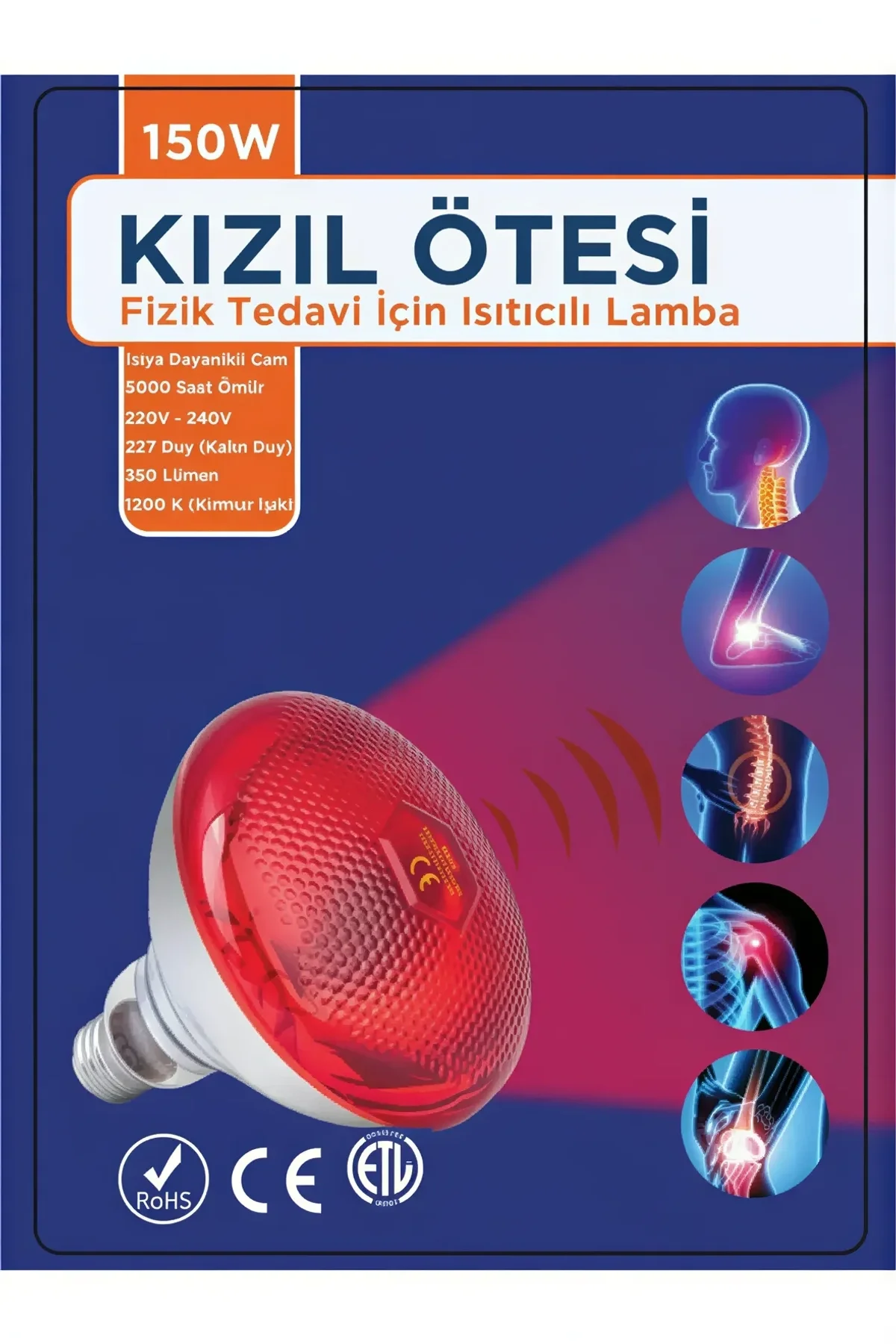 150w Kızılötesi (infrared) Isıtıcılı Fizik Tedavi Lambası (kırmızı Işık) E27 (kalın Duy)