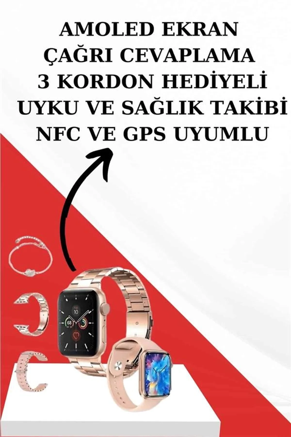 Wireless Şarjlı Pembe Akıllı Saat Ve Kablosuz Bluetooth Kulaklık Dokunmatik Kontrol - Just Cheap Store Görsel 3