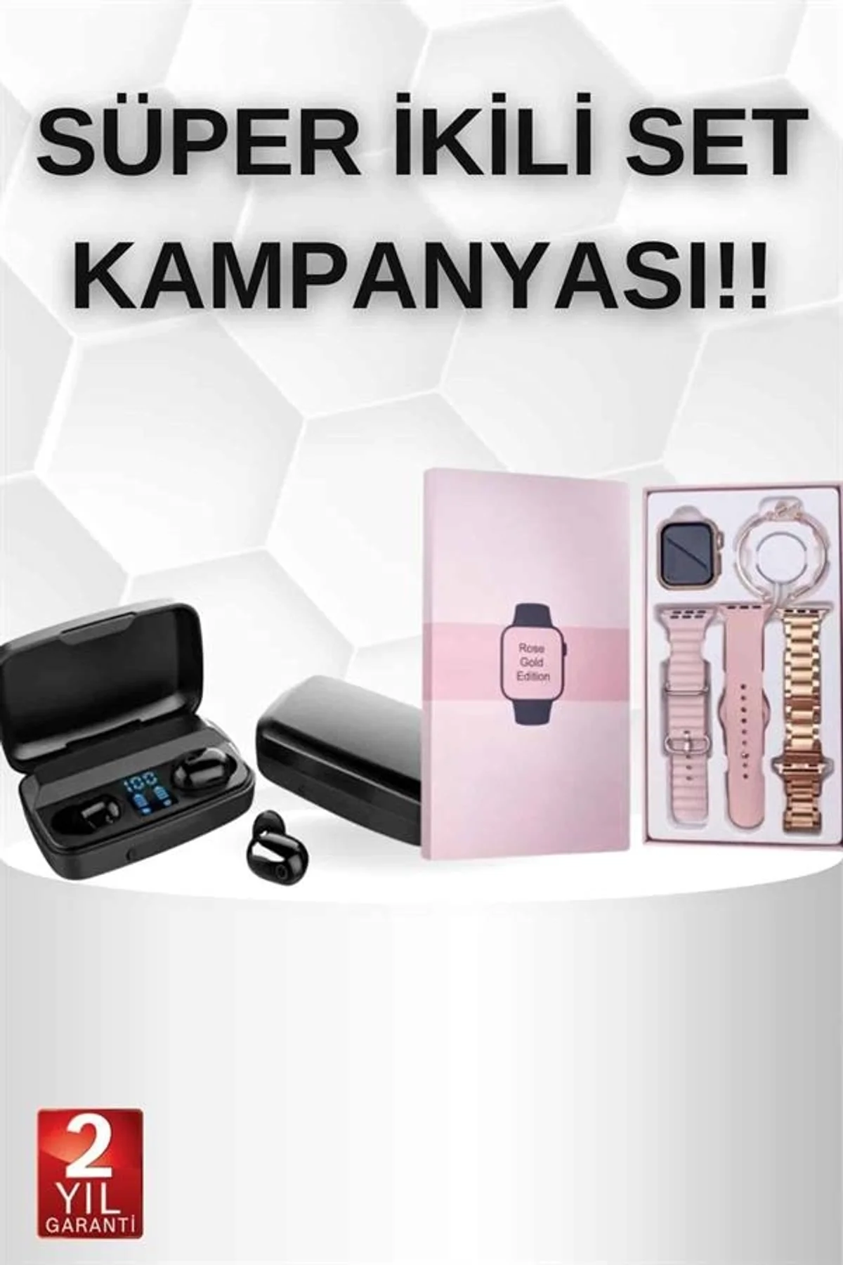 Wireless Şarjlı Pembe Akıllı Saat Ve Kablosuz Bluetooth Kulaklık Dokunmatik Kontrol - Just Cheap Store Görsel 2