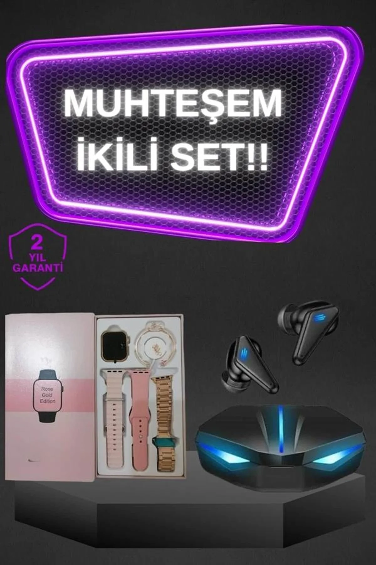 Kadınlar İçin Dokunmatik Ekran Akıllı Saat Ve Kablosuz Bluetooth Kulaklık Anc Özelliği - Just Cheap Store Görsel 2