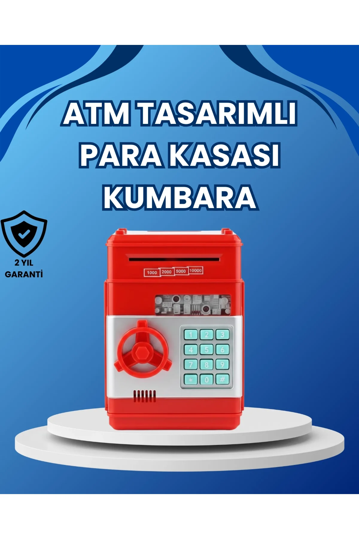 Kırmızı Atm Tasarımlı Şifreli Para Kasası Kumbara