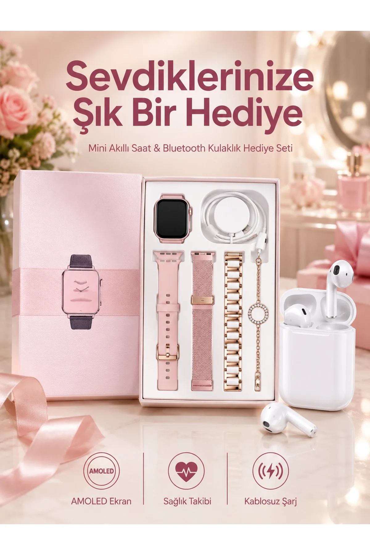 3 Kordonlu Dokunmatik Ekran Akıllı Saat Ve 2.nesil Kablosuz Bluetooth Kulaklık Anc/enc