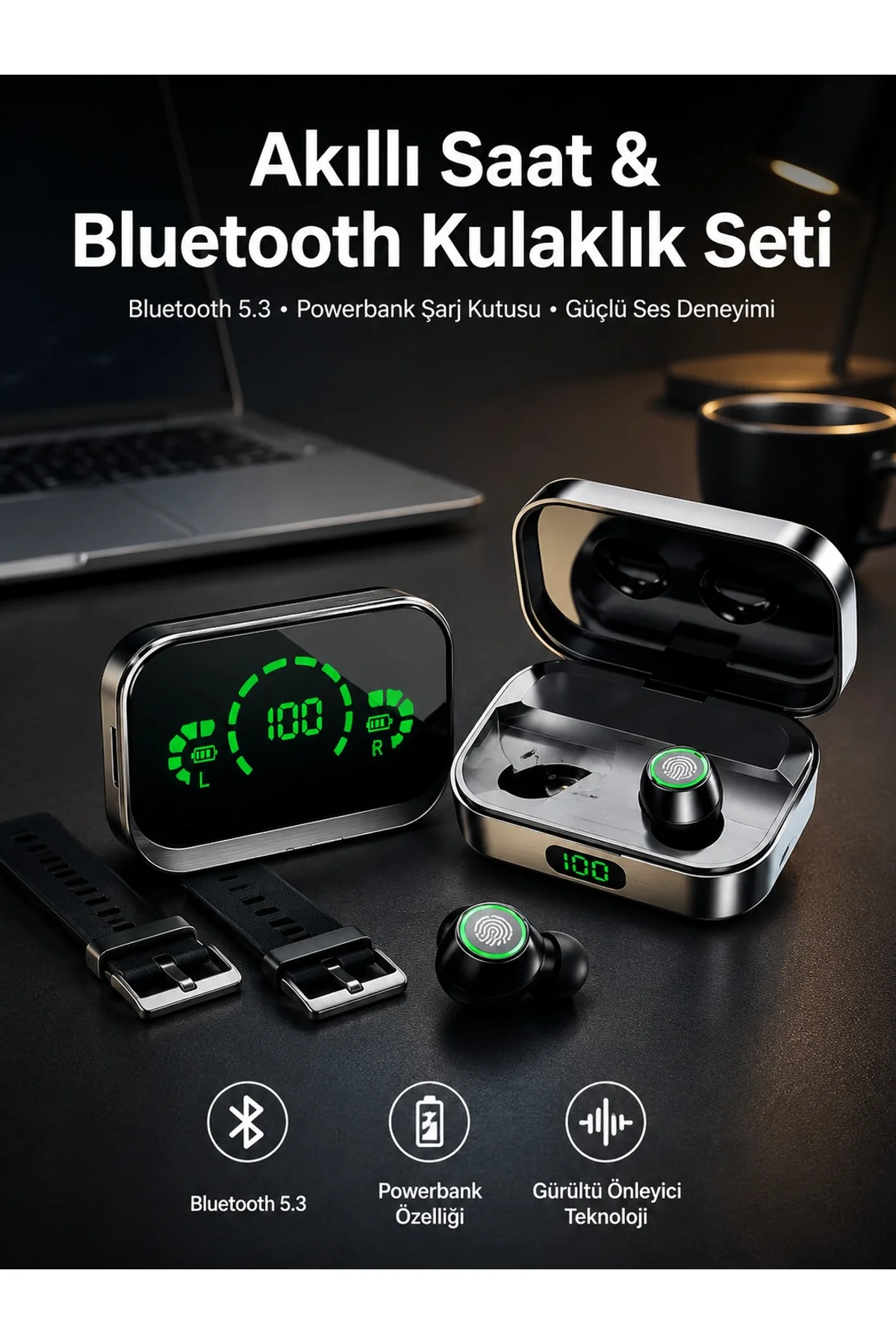 Tws Bluetooth Kulaklık Ve Akıllı Saat Uyku Takibi Nabız Ölçer Uzun Pil Ömrü
