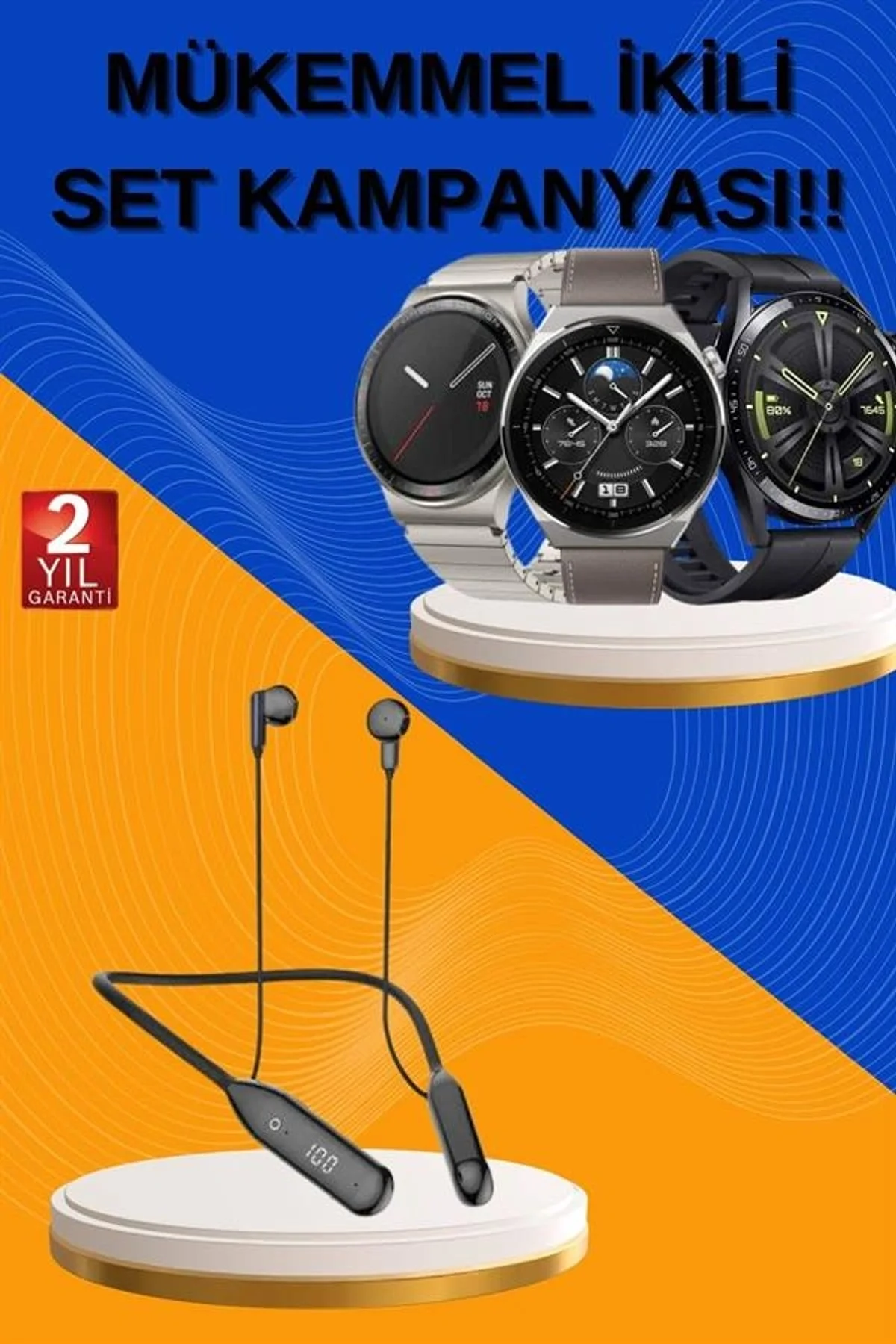 Alarm Ve Titreşim Özellikli Akıllı Saat Ve Mikrofonlu Kablolu Bluetooth Kulaklık 60 Saat - Just Cheap Store Görsel 2