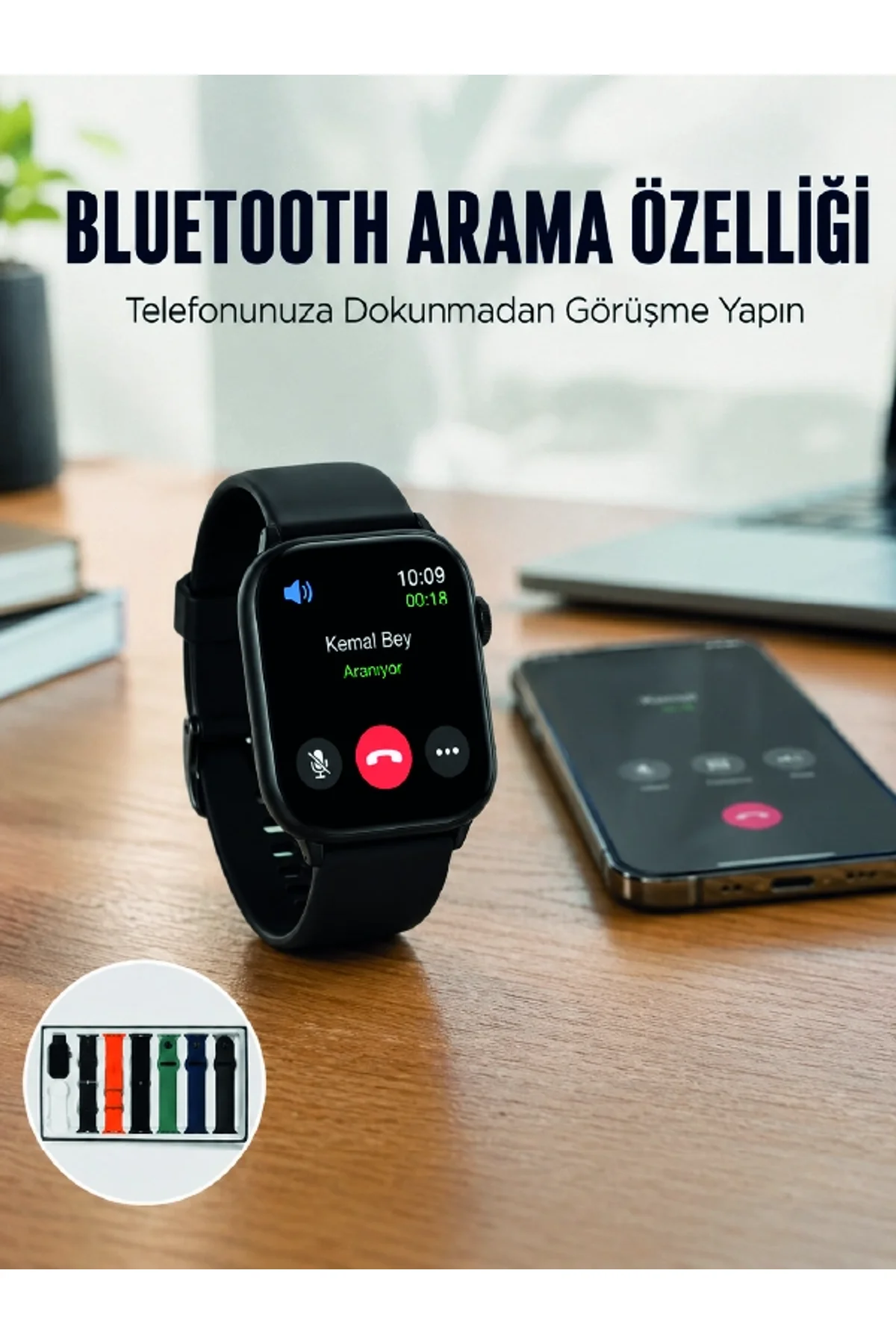 Akıllı Saat 7 Kordonlu Bluetooth Aramalı Nabız Ve Dokunmatik Akıllı Saat