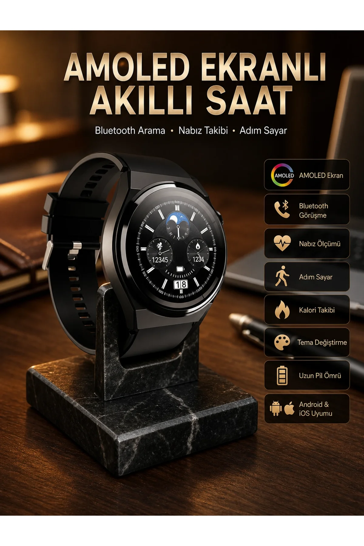 Çoklu Kordon Hediyeli Akıllı Saat Çağrı Cevaplama Müzik Dinleme Dokunmatik Ekran